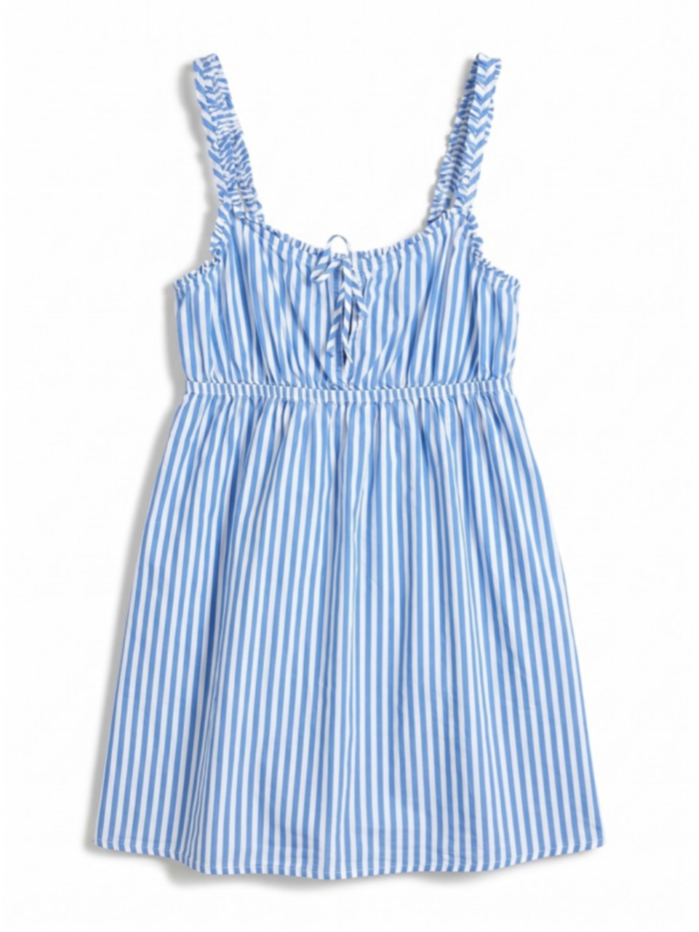 AERIE Spaghetti Babydoll Blue White Stripe Cotton Mini Dress, Feminine, Sz L